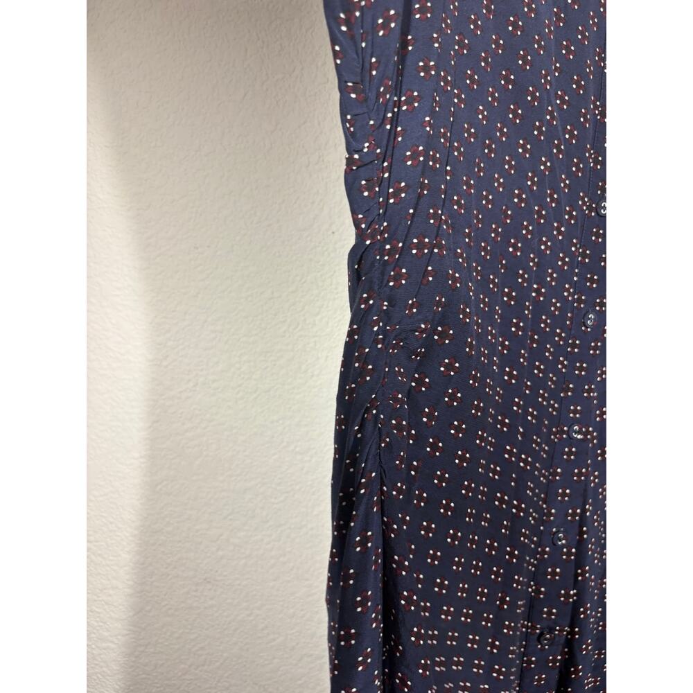 Madewell Size 14 Ruched Midi Shirtdress Navy Foulard Floral Long Sleeves - Picture 7 of 13